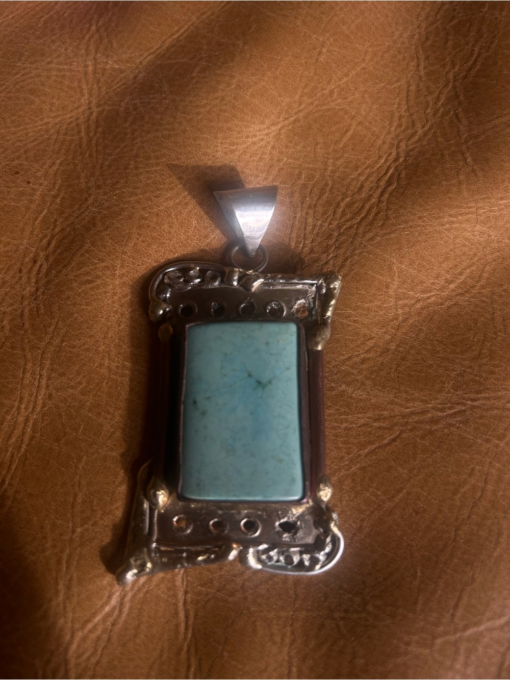 Sterling Silver Turquoise Rectangle Pendant - Blue Stone